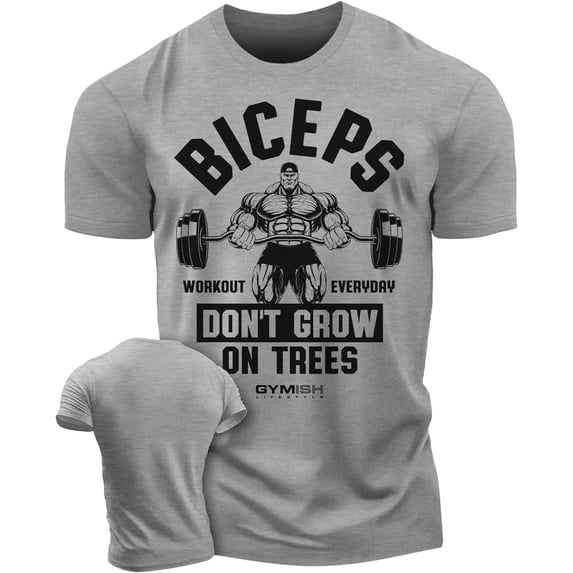 Gymish Biceps Don’t Grow On Trees Men’s Workout T-Shirt – Funny Lifting Gym Tee, Deadlift Fitness Shirt for Men