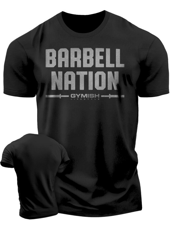 Barbell Nation Workout T-Shirt for Men – Funny Gym Shirt, Men’s Athletic Tee, Silver, Small