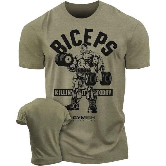Gymish Biceps Killin’ It Men’s Workout T-Shirt – Funny Lifting Gym Tee, Athletic Fitness Shirt for Men