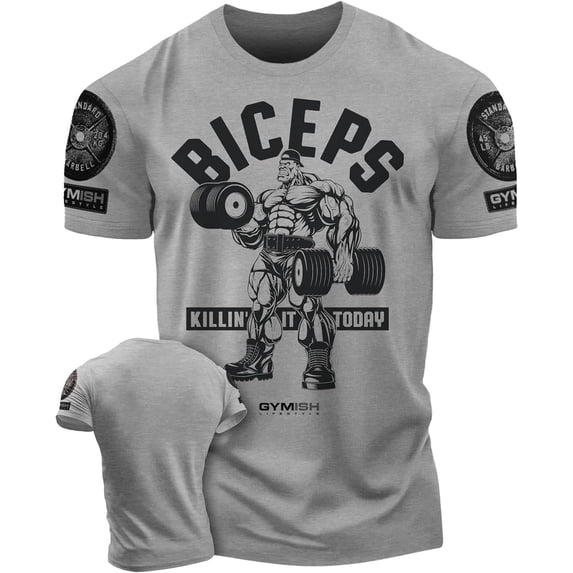 Gymish Biceps Killin’ It Men’s Workout T-Shirt – Funny Lifting Gym Tee, Athletic Fitness Shirt for Men