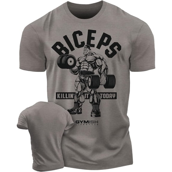 Gymish Biceps Killin’ It Men’s Workout T-Shirt – Funny Lifting Gym Tee, Athletic Fitness Shirt for Men