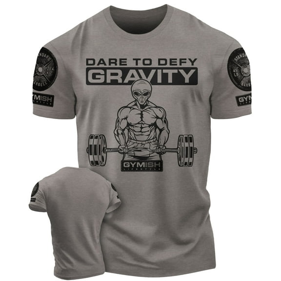 Gymish Dare to Defy Gravity Workout T-Shirt for Men – Funny Gym Shirt, Men's Athletic Tee, Lifting T-Shirt, Workout Clothes for Men, Fitness Apparel