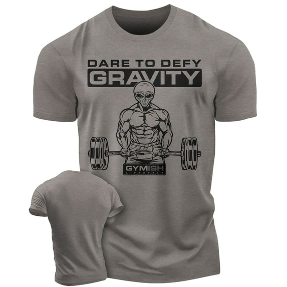 Gymish Dare to Defy Gravity Workout T-Shirt for Men – Funny Gym Shirt, Men's Athletic Tee, Lifting T-Shirt, Workout Clothes for Men, Fitness Apparel