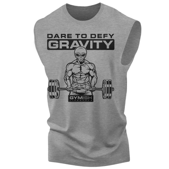 Gymish Dare to Defy Gravity Workout Muscle Tank Top for Men – Funny Gym Shirt, Men's Athletic Tee, Lifting T-Shirt, Workout Clothes for Men, Fitness Apparel