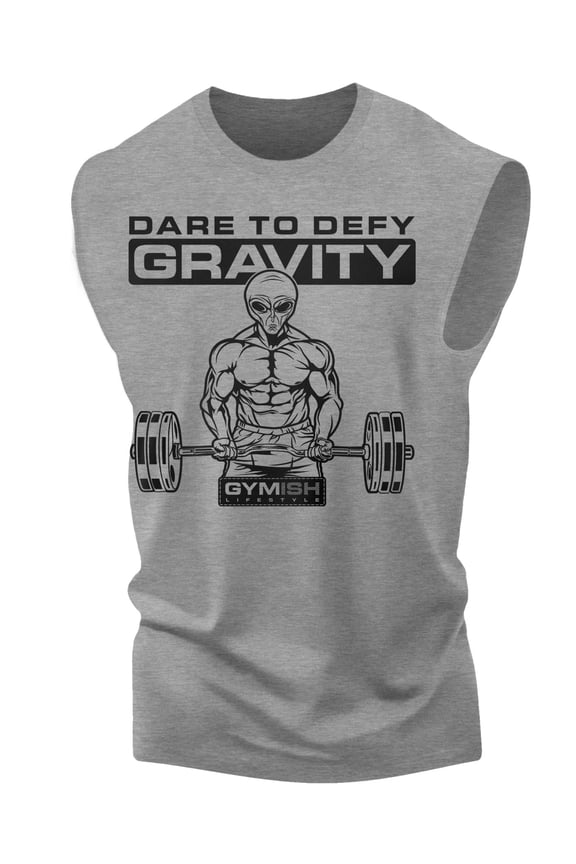 Dare to Defy Gravity Workout Muscle Tank Top  for Men – Funny Gym Shirt, Men's Athletic Tee, Lifting T-Shirt, Workout Clothes for Men, Fitness Apparel