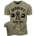 thumbnail image 1 of Gymish Deadlift Heck Yes Workout Shirt for Men – Funny Deadlift Gym T-Shirt, Motivational Lifting Tee, Military Green, Small, 1 of 6