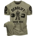 thumbnail image 1 of Gymish Deadlift Heck Yes Workout Shirt for Men – Funny Deadlift Gym T-Shirt, Motivational Lifting Tee, Military Green with Sleeve Logo, X-Large, 1 of 6