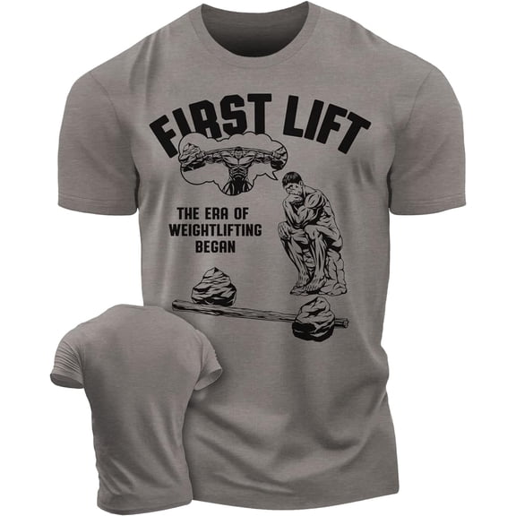 Gymish First Lift Men’s Workout T-Shirt – Funny Lifting Gym Tee, Athletic Fitness Shirt for Men