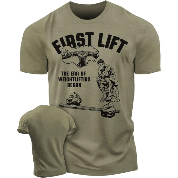 Gymish First Lift Men’s Workout T-Shirt – Funny Lifting Gym Tee, Athletic Fitness Shirt for Men