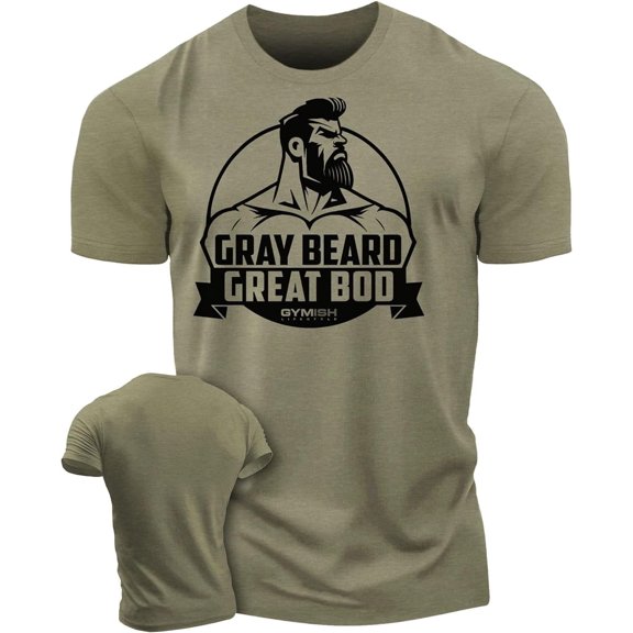 Gymish Gray Beard Great BOD Workout Shirt for Men – Motivational Gym T-Shirt, Mens Gym Shirt, Athletic Workout Wear