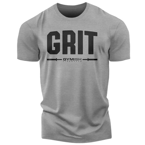 Gymish Grit Workout T-Shirt for Men, Funny Gym Shirt, Lifting Tee, Deadlift Shirt, Heather Grey, Large