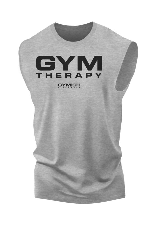 Gym Therapy Workout Muscle Tank Top for Men – Funny Gym Tank, Athletic & Motivational Wear, Heather Grey, X-Large