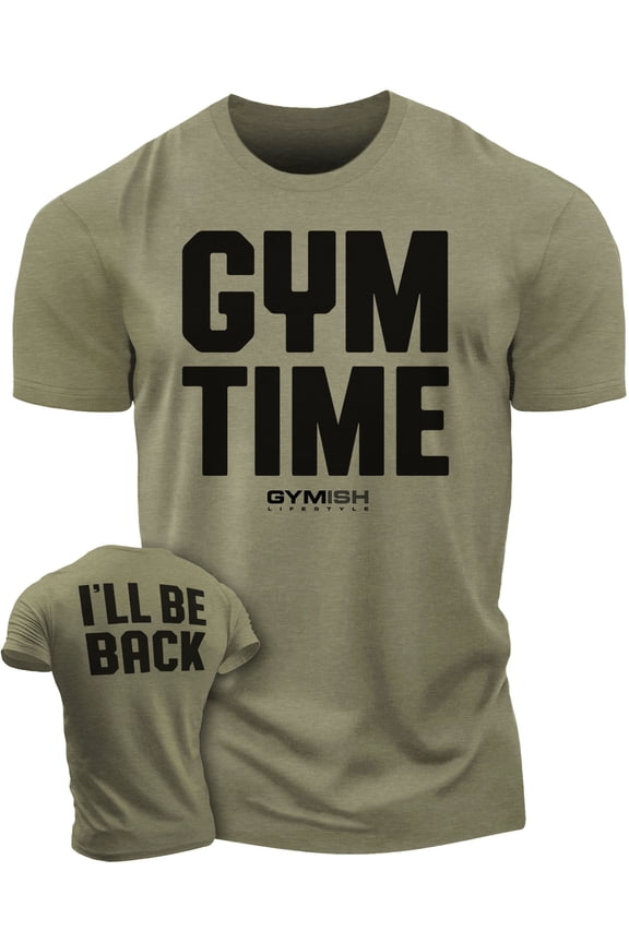 Gym Time Motivational Gym Shirt for Men – Funny Workout T-Shirt, Lifting Fitness Tee, Military Green, Medium