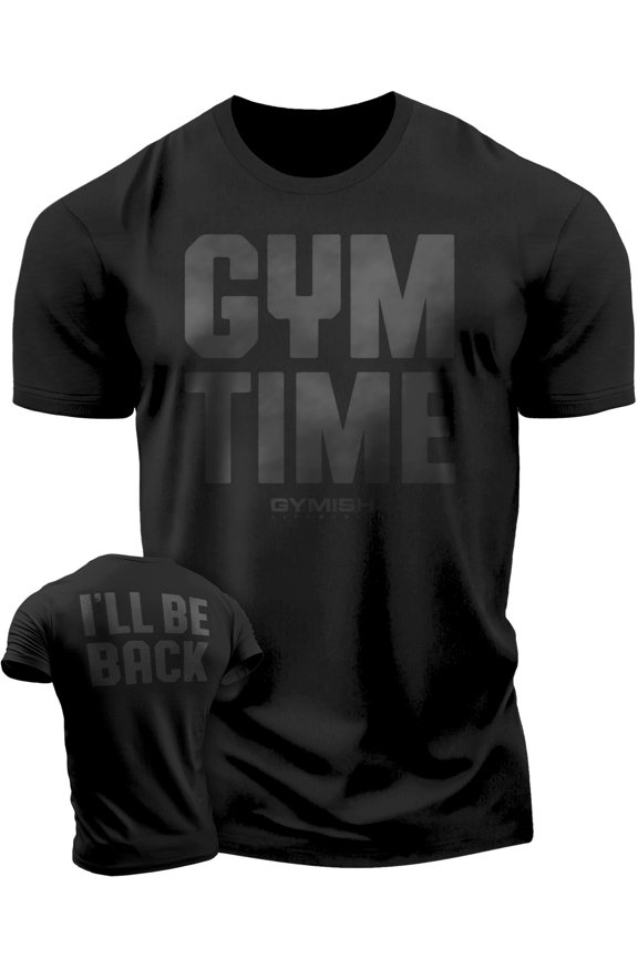Gym Time Motivational Gym Shirt for Men – Funny Workout T-Shirt, Lifting Fitness Tee, Black on Black, Large