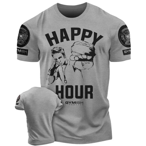 Gymish Happy Hour Kickboxer Workout T-Shirt - Funny Gym Shirt, Men's Lifting Tee, Workout T-Shirt for Men, Athletic Gym Wear, Fitness Shirt