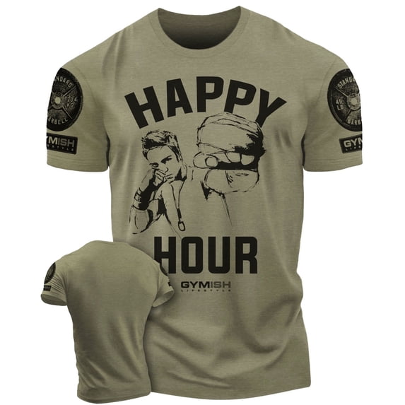 Gymish Happy Hour Kickboxer Men’s Workout T-Shirt – Funny Gym Tee, Athletic Fitness Shirt for Men