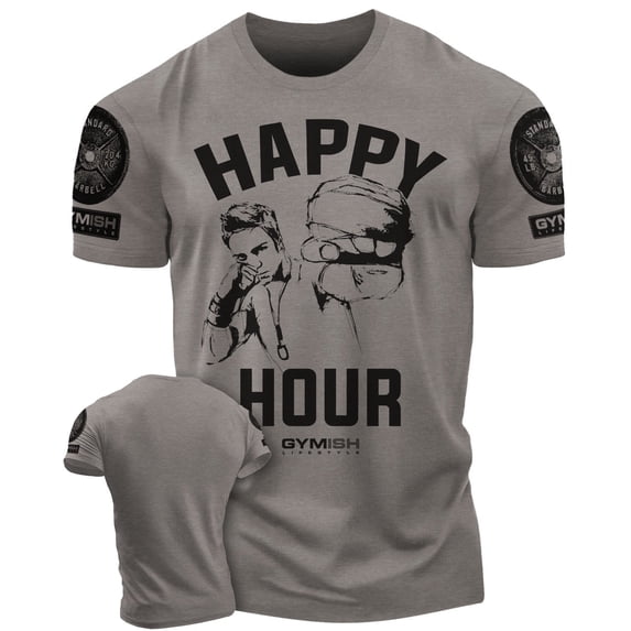 Gymish Happy Hour Kickboxer Men’s Workout T-Shirt – Funny Gym Tee, Athletic Fitness Shirt for Men