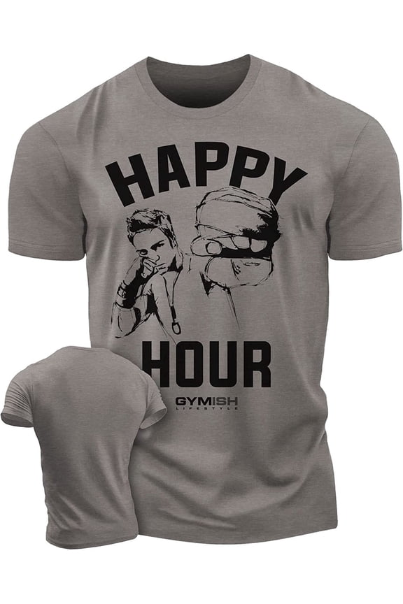 Happy Hour Kickboxer Men’s Workout T-Shirt – Funny Gym Tee, Athletic Fitness Shirt for Men