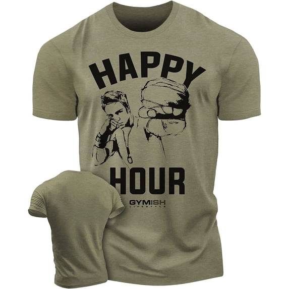 Gymish Happy Hour Kickboxer Men’s Workout T-Shirt – Funny Gym Tee, Athletic Fitness Shirt for Men