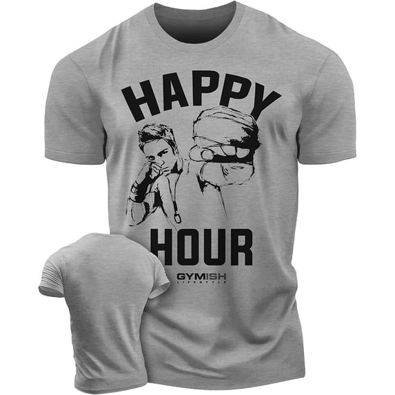 Gymish Happy Hour Kickboxer Men’s Workout T-Shirt – Funny Gym Tee, Athletic Fitness Shirt for Men