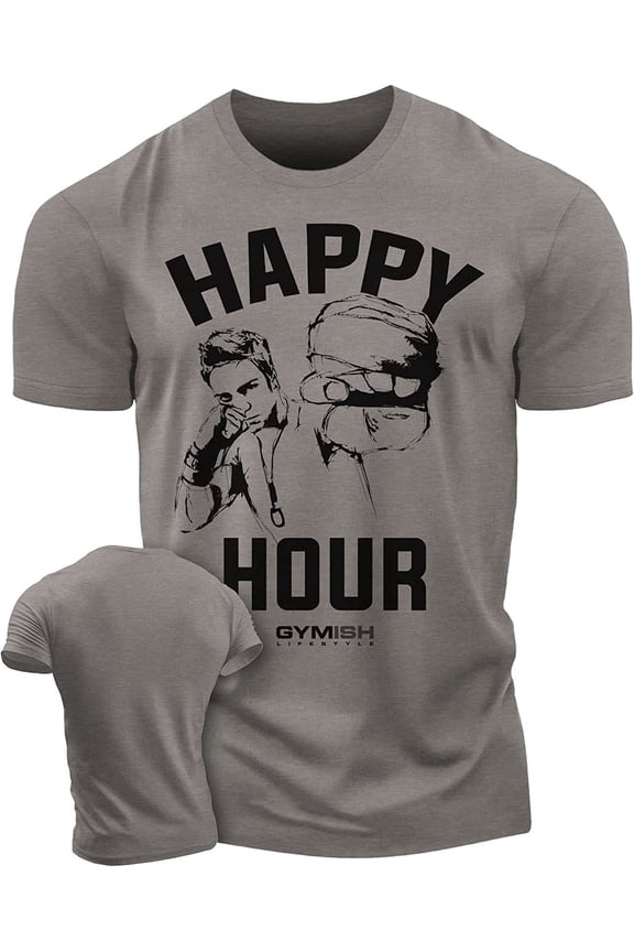 Happy Hour Kickboxer Men’s Workout T-Shirt – Funny Gym Tee, Athletic Fitness Shirt for Men