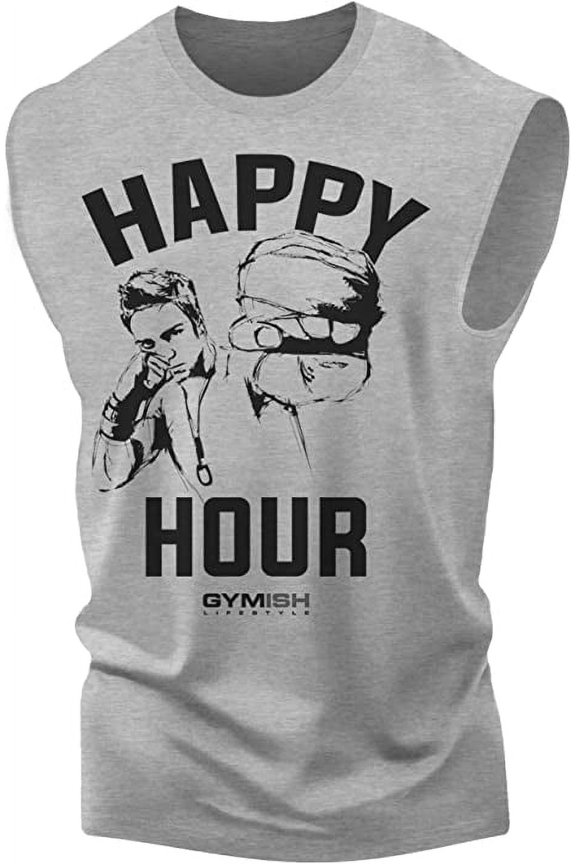 Happy Hour Kickboxer Workout Tank Top- Funny Gym Shirt, Men's Lifting Tee, Workout T-Shirt for Men, Athletic Gym Wear, Fitness Shirt