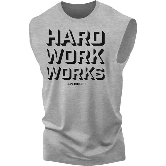Gymish Hard Work Works Workout Muscle Tank Top – Funny Gym Shirt for Men, Lifting Tee, Deadlift T-Shirt, Men’s Workout Apparel, Athletic Gym Wear