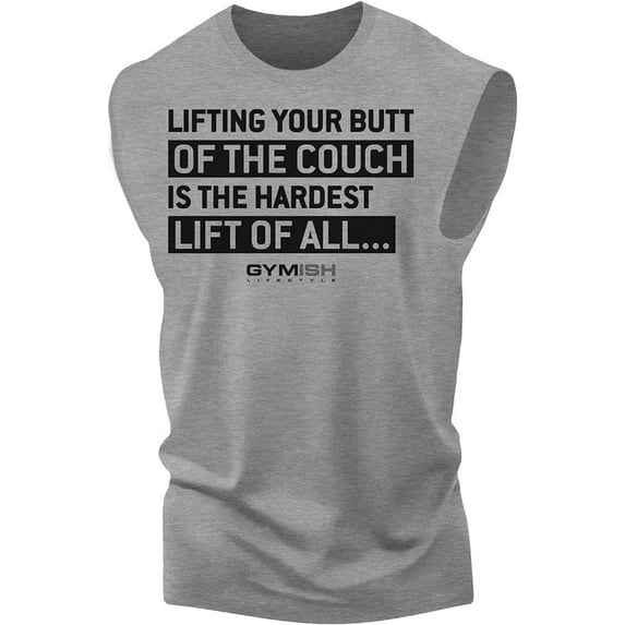 Gymish Hardest Lifting Saying Muscle Tank Top for Men – Funny Weightlifting Gym T-Shirt, Workout Shirts for Men, Mens Gym Shirt, Gym TShirts for Men, Gym Clothes for Men, Motivational Gym Wear