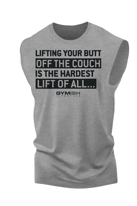 Hardest Lifting Saying Muscle Tank Top for Men – Funny Weightlifting Gym T-Shirt, Motivational Fitness Wear, Heather Grey, Large
