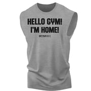Gymish Hello Gym I m Home Workout Muscle Tank Top for Men   Motivational Gym Tank, Athletic Fitness Wear, Heather Grey, Medium
