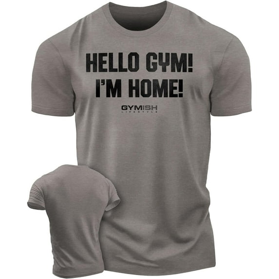 Gymish Hello Gym I’m Home Workout Shirt for Men – Motivational Gym T-Shirt, Mens Gym Shirt, Gym Clothes for Men, Athletic Workout Wear