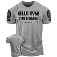 thumbnail image 1 of Gymish Hello Gym I’m Home Workout Shirt for Men – Funny Motivational Gym T-Shirt, Athletic Fitness Wear, Heather Grey with Sleeve Logo, 3X-Large, 1 of 6