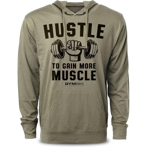 Gymish Hustle to Gain More Muscle Hoodie – Motivational Weightlifting Shirt for Men, Funny Lifting Gym Tee, Men’s Workout Apparel