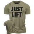 thumbnail image 1 of Gymish Just Lift Workout T-Shirt for Men – Motivational Gym Shirt, Funny Fitness Tee, Men's Athletic Workout Apparel, Military Green, Small, 1 of 6
