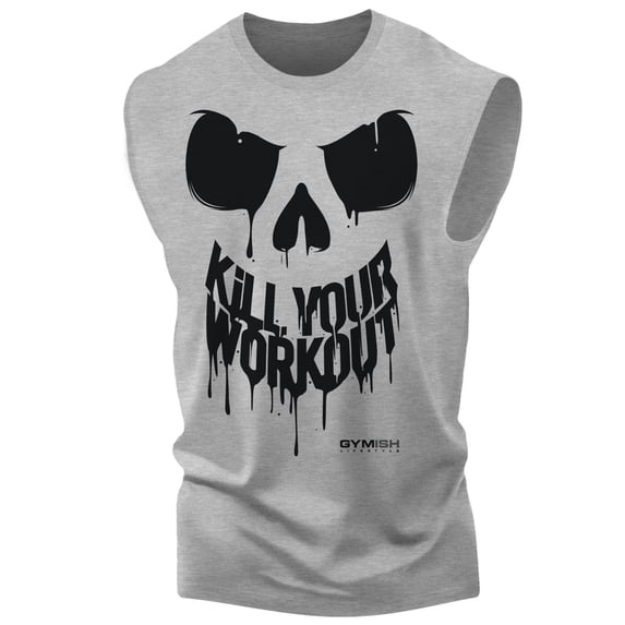 Gymish Kill Your Workout Muscle Tank Top for Men – Motivational Gym Tank, Funny Lifting Shirt, Heather Grey, Large