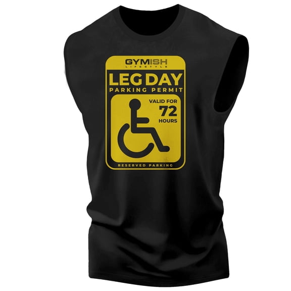 Gymish Leg Day Parking Permit Muscle Tank Top Gift Set – Funny Lifting Gym Shirt with Air Freshener, Workout Tank for Men, Fitness Gift Pack
