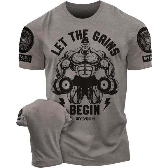 Gymish Let The Gains Begin Workout T-Shirt, Funny Gym Shirts, Lifting T-Shirt, Deadlift