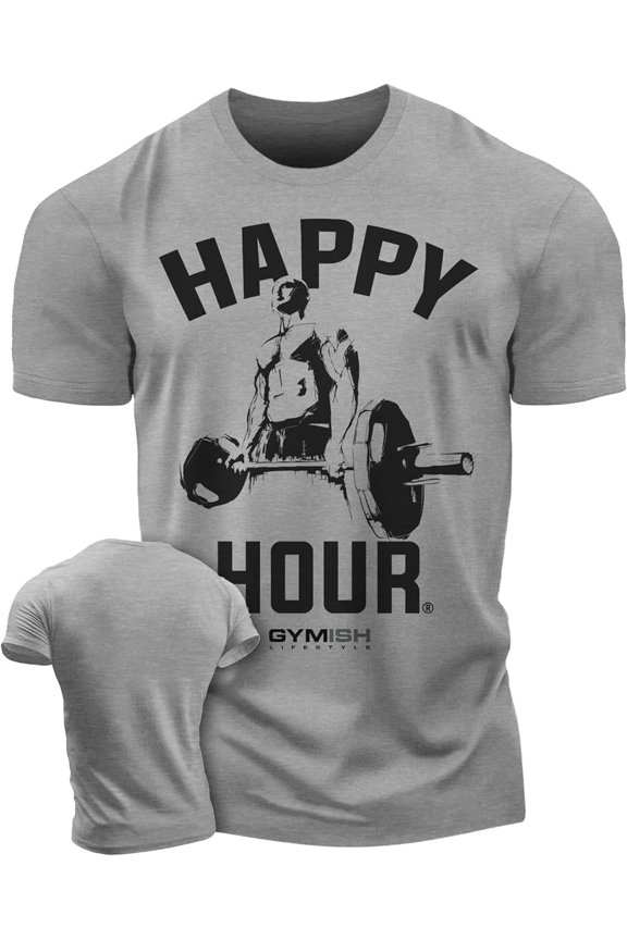 Happy Hour Deadlift Workout T-Shirt for Men – Funny Gym Shirt, Weightlifting Tee, Men's Gym T-Shirt, Lifting Shirt, Workout Shirt, Gym Wear, Athletic Shirt for Men