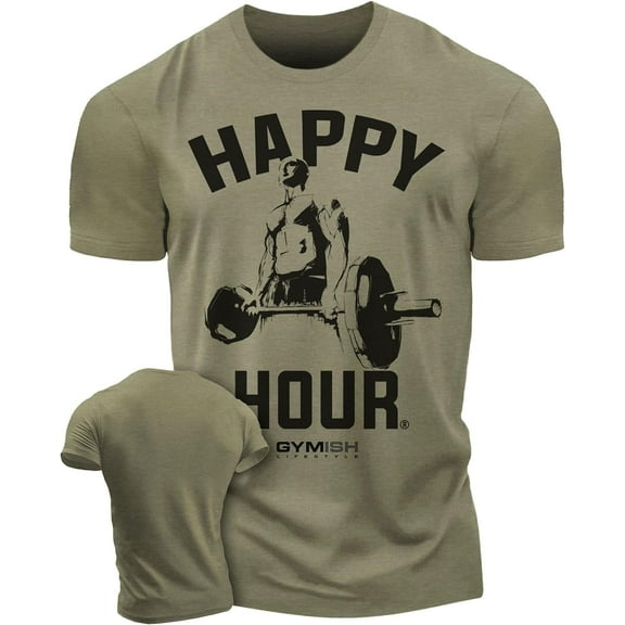 Gymish Happy Hour Deadlift Workout T-Shirt for Men – Funny Gym Shirt, Weightlifting Tee, Men's Gym T-Shirt, Lifting Shirt, Workout Shirt, Gym Wear, Athletic Shirt for Men