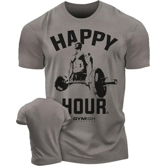 Gymish Happy Hour Deadlift Workout T-Shirt for Men – Funny Gym Shirt, Weightlifting Tee, Men's Gym T-Shirt, Lifting Shirt, Workout Shirt, Gym Wear, Athletic Shirt for Men