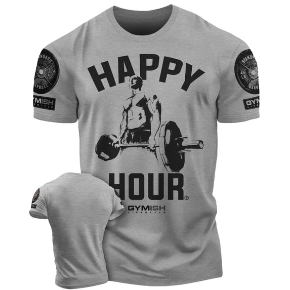 Gymish Happy Hour Deadlift Men’s Workout T-Shirt – Funny Weightlifting Gym Tee, Athletic Shirt for Men
