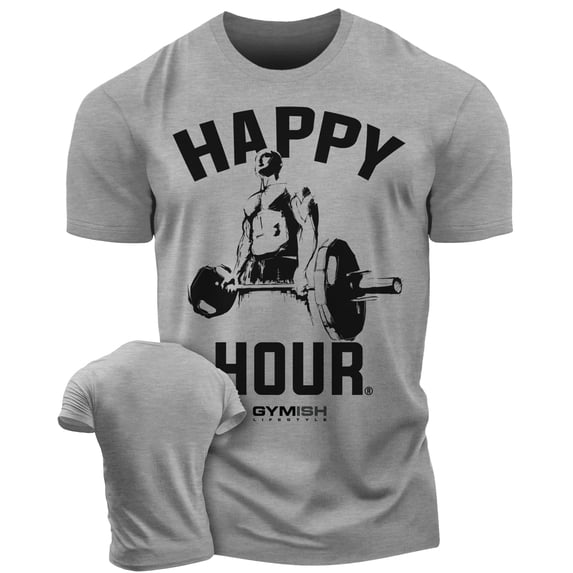 Gymish Happy Hour Deadlift Men’s Workout T-Shirt – Funny Weightlifting Gym Tee, Athletic Shirt for Men