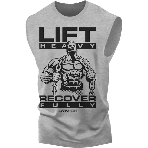 Gymish Recover Fully Men’s Workout Tank Top – Funny Gym Shirt, Sleeveless Lifting Tee, Fitness and Bodybuilding Top