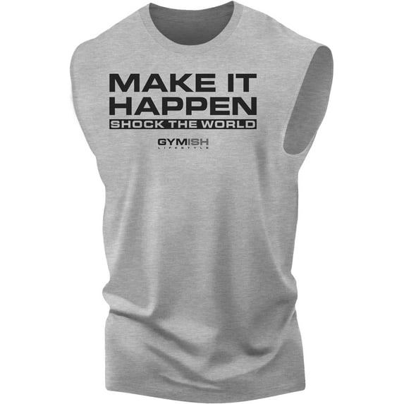 Gymish Shock The World Workout Muscle Tank Top for Men – Funny Gym Shirt, Men's Gym T-Shirt, Lifting Shirt, Deadlift Tee, Workout Shirt, Gym Wear, Athletic Shirt for Men