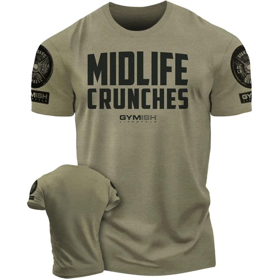 Gymish Midlife Crunches Workout Gym Shirt for Men – Motivational TShirt, Mens Gym Shirt, Gym TShirts for Men, Gym Clothes for Men, Funny Men's Workout Shirts, Athletic Gym Wear