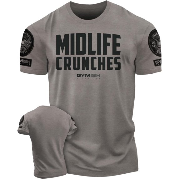 Gymish Midlife Crunches Workout Gym Shirt for Men – Motivational TShirt, Mens Gym Shirt, Gym TShirts for Men, Gym Clothes for Men, Funny Men's Workout Shirts, Athletic Gym Wear