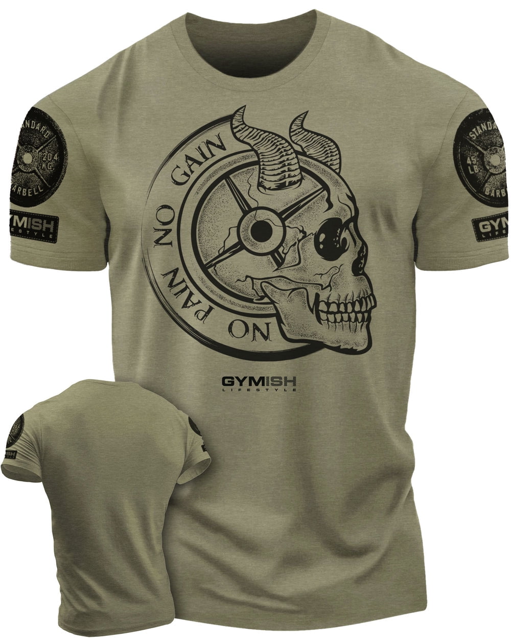 Gymish No Pain No Gain Skull Gym Lifting Motivation T-Shirts for Men ...