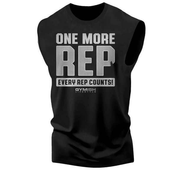 Gymish One More Rep Muscle Tank Top for Men – Funny Workout Shirt, Motivational Gym Wear, Sleeveless Fitness Tee, Lifting Apparel