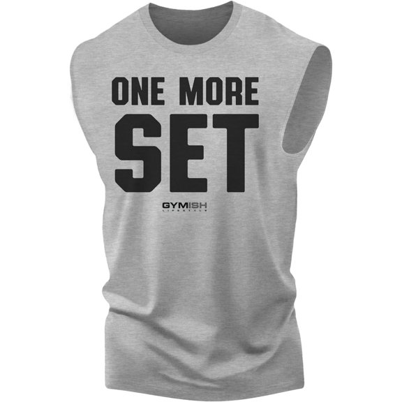 Gymish One More Set Workout Muscle Tank Top – Motivational Lifting Shirt for Men, Funny Gym Tee, Men’s Athletic Workout Apparel