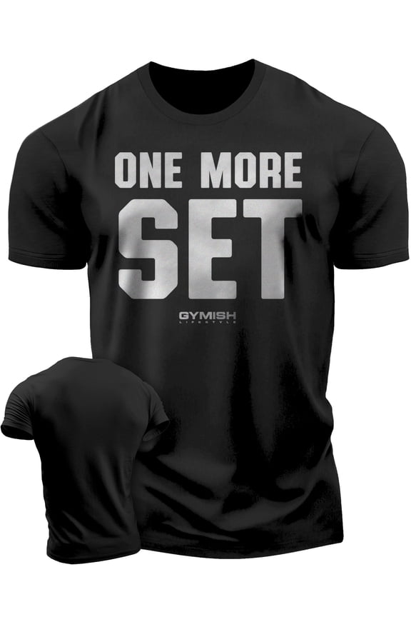 One More Set Workout Shirt for Men – Motivational Gym Tee, Funny Lifting T-Shirt, Silver, X-Large
